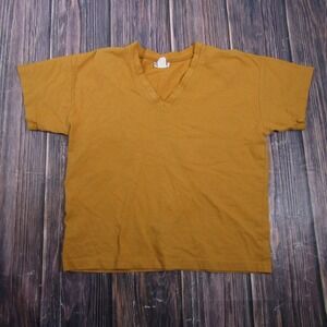 Vintage Signal T-Shirt Womens S Yellow V-Neck Solid Basic Made USA Granny Core